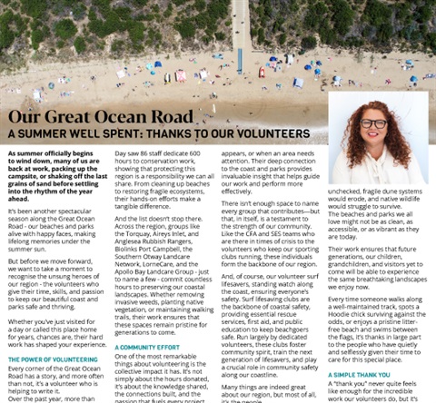 Great Ocean Road News - A summer well spent - Thanks to our volunteers